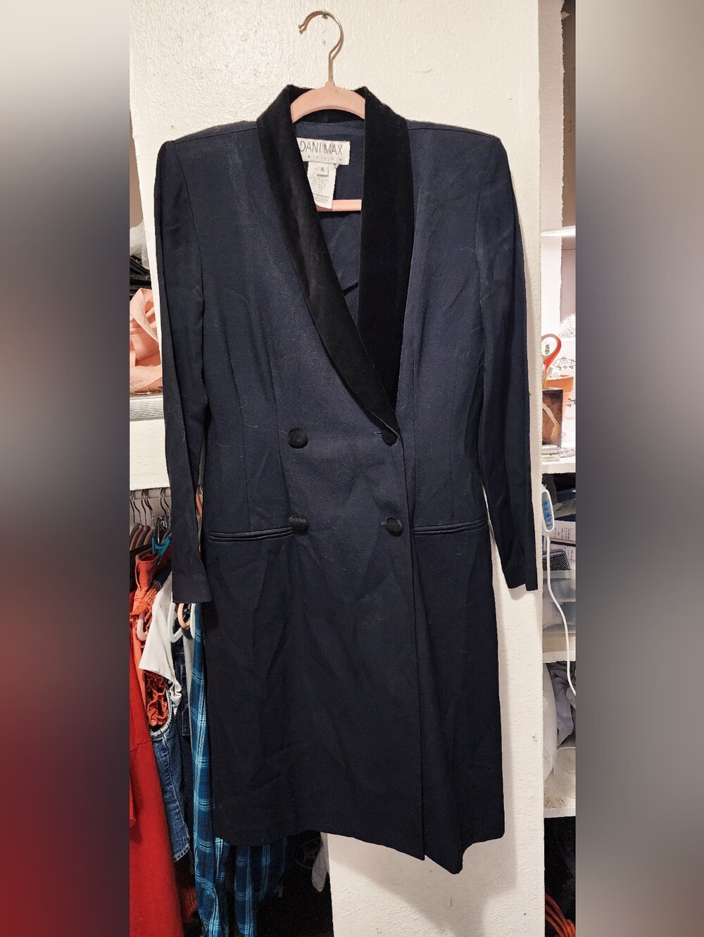 WOMEN'S 80'S TUXEDO STYLE BLAZER DRESS - MIDNIGHT NAVY